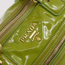 PRADA Hand Bag Enamel 2way Green Gold Auth kk555-20