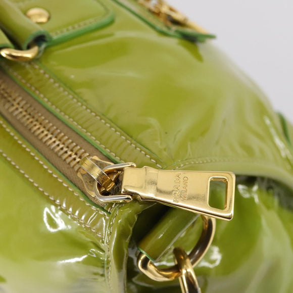 PRADA Hand Bag Enamel 2way Green Gold Auth kk555