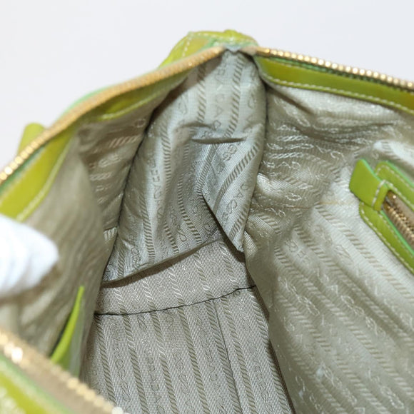 PRADA Hand Bag Enamel 2way Green Gold Auth kk555