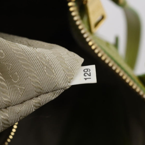 PRADA Hand Bag Enamel 2way Green Gold Auth kk555
