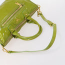 PRADA Hand Bag Enamel 2way Green Gold Auth kk555-7