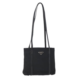 PRADA Shoulder Bag Nylon Leather Black Silver Auth kk556