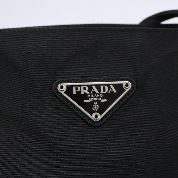 PRADA Shoulder Bag Nylon Leather Black Silver Auth kk556