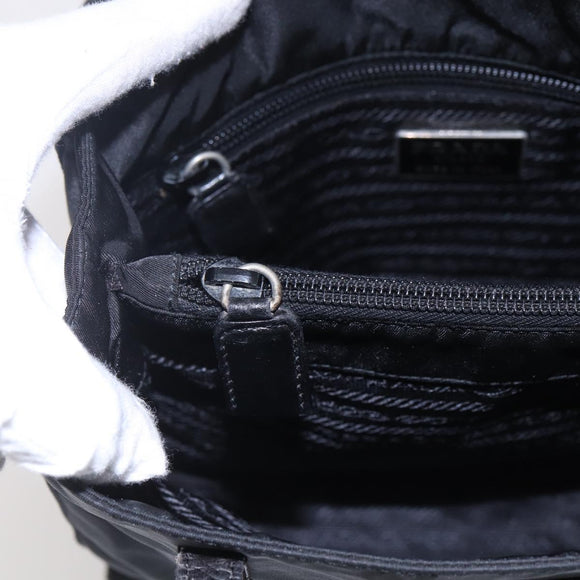 PRADA Shoulder Bag Nylon Leather Black Silver Auth kk556