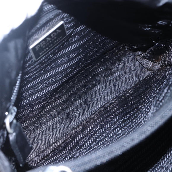 PRADA Shoulder Bag Nylon Leather Black Silver Auth kk556