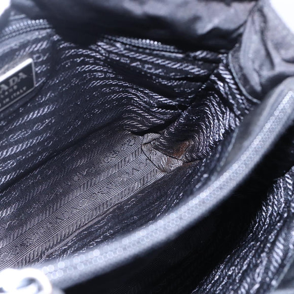 PRADA Shoulder Bag Nylon Leather Black Silver Auth kk556