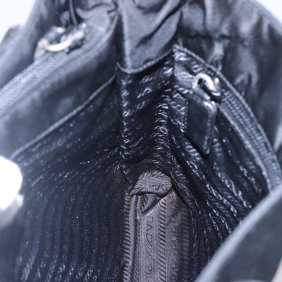 PRADA Shoulder Bag Nylon Leather Black Silver Auth kk556