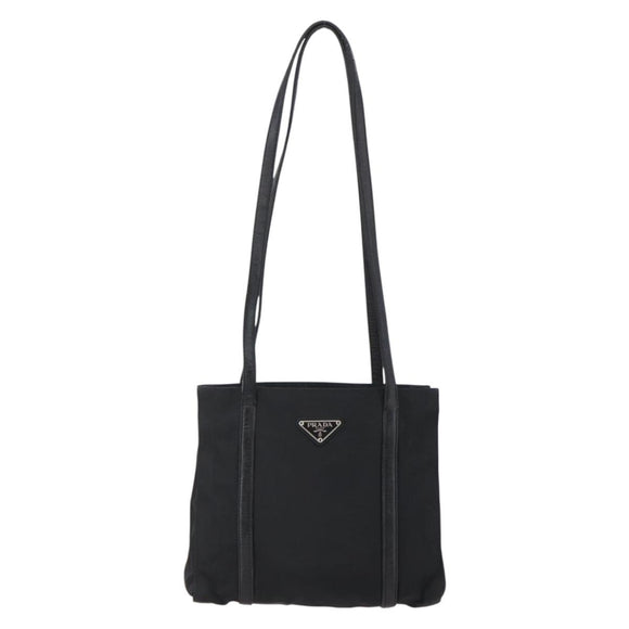 PRADA Shoulder Bag Nylon Leather Black Silver Auth kk556