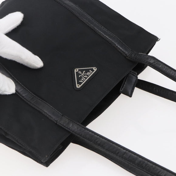 PRADA Shoulder Bag Nylon Leather Black Silver Auth kk556