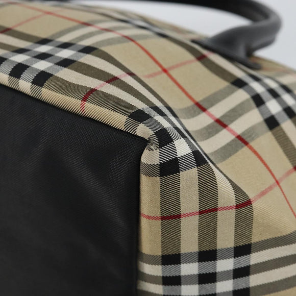 Burberry Nova Check Blue Label Handtasche Nylon Beige Silber Auth kk557