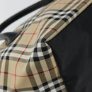 Burberrys Nova Check Blue Label Hand Bag Nylon Beige Silver Auth kk557-11