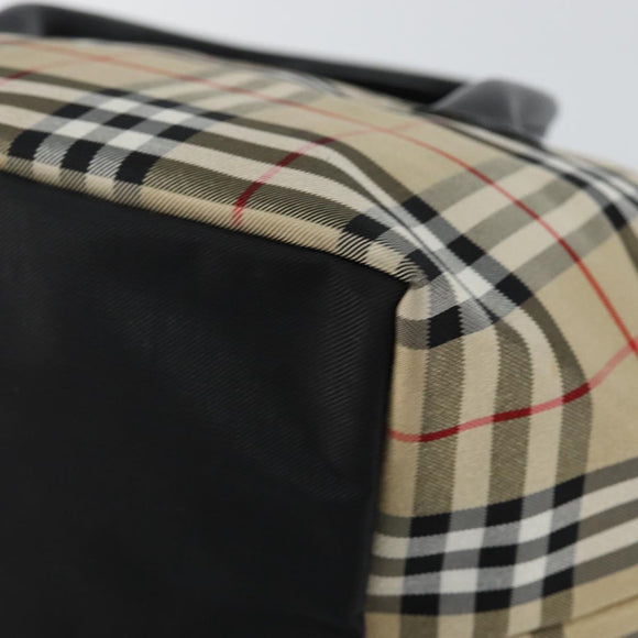 Burberrys Nova Check Blue Label Hand Bag Nylon Beige Silver Auth kk557