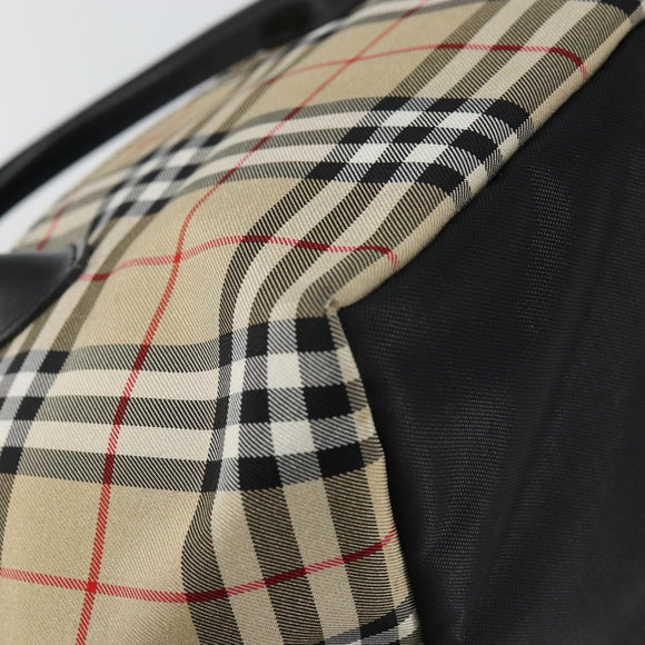 Burberry Nova Check Blue Label Handtasche Nylon Beige Silber Auth kk557