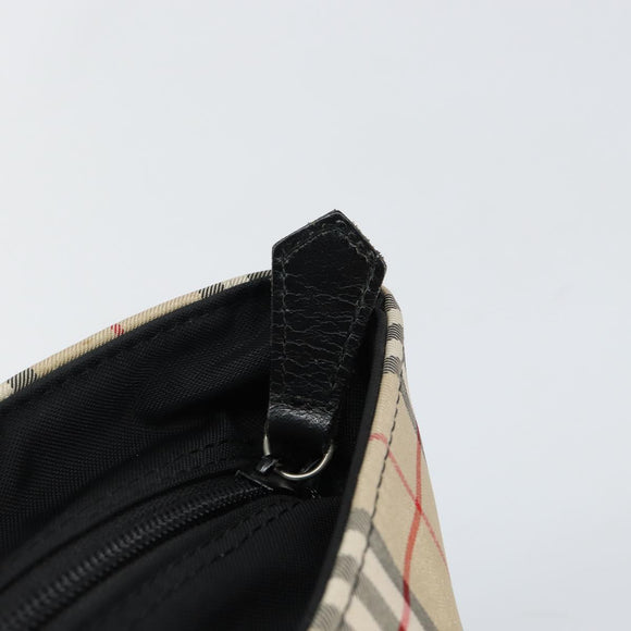 Burberrys Nova Check Blue Label Hand Bag Nylon Beige Silver Auth kk557