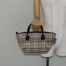 Burberrys Nova Check Blue Label Hand Bag Nylon Beige Silver Auth kk557-19