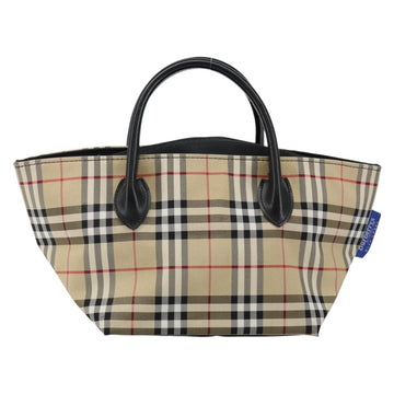 Burberrys Nova Check Blue Label Hand Bag Nylon Beige Silver Auth kk557 - 0