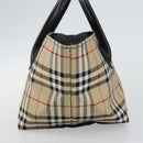 Burberrys Nova Check Blue Label Hand Bag Nylon Beige Silver Auth kk557-4