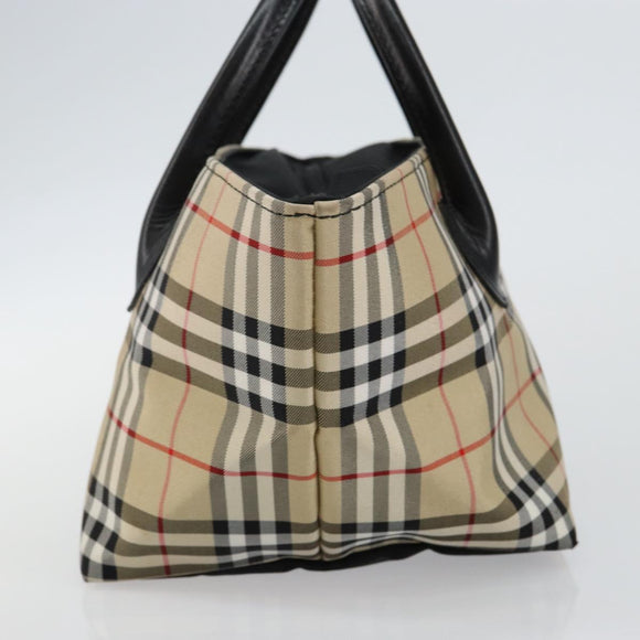 Burberry Nova Check Blue Label Handtasche Nylon Beige Silber Auth kk557