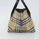 Burberrys Nova Check Blue Label Hand Bag Nylon Beige Silver Auth kk557-5