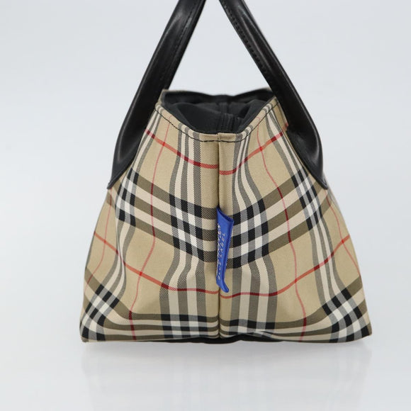 Burberry Nova Check Blue Label Handtasche Nylon Beige Silber Auth kk557