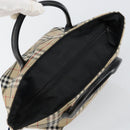Burberrys Nova Check Blue Label Hand Bag Nylon Beige Silver Auth kk557-6