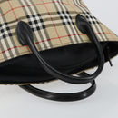 Burberrys Nova Check Blue Label Hand Bag Nylon Beige Silver Auth kk557-7