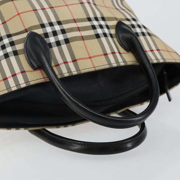 Burberry Nova Check Blue Label Handtasche Nylon Beige Silber Auth kk557
