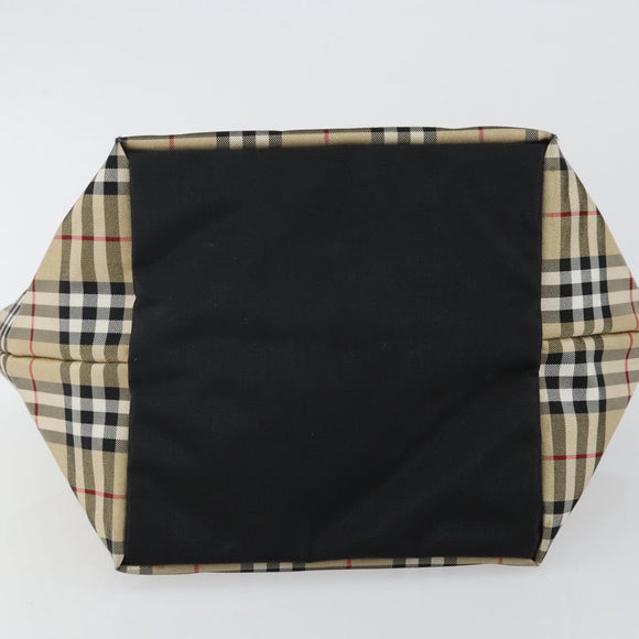 Burberry Nova Check Blue Label Handtasche Nylon Beige Silber Auth kk557