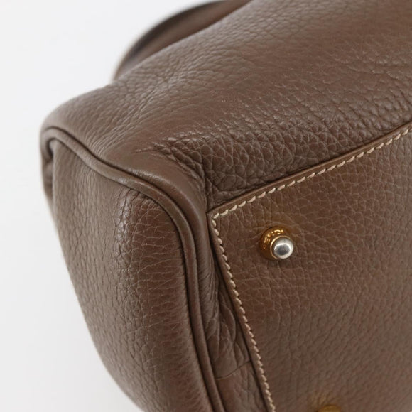 FENDI Hand Bag Leather Brown Gold Auth kk558