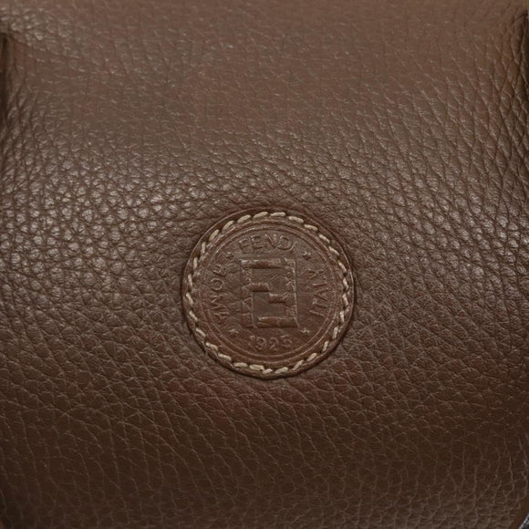 FENDI Hand Bag Leather Brown Gold Auth kk558