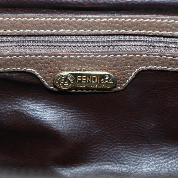 FENDI Hand Bag Leather Brown Gold Auth kk558