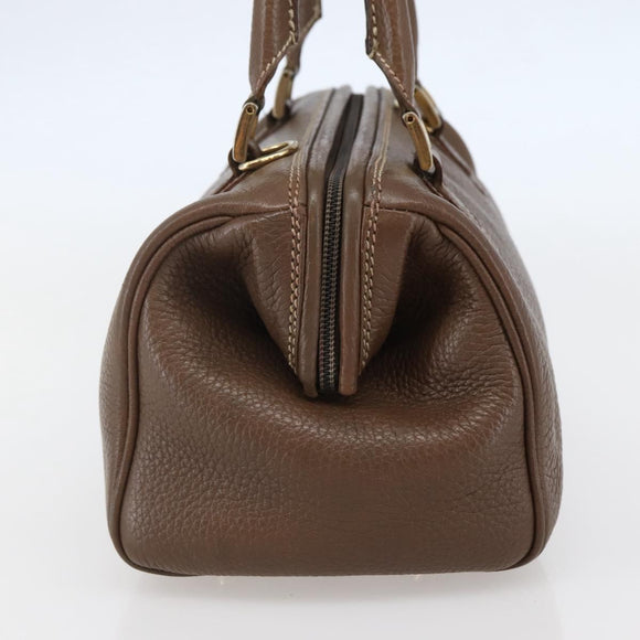 FENDI Hand Bag Leather Brown Gold Auth kk558
