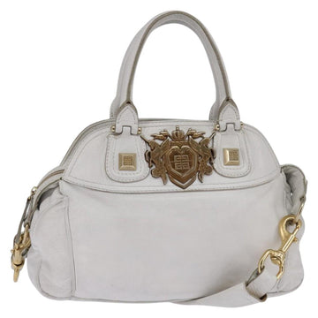 GIVENCHY Hand Bag Leather 2way Gold White Auth kk559
