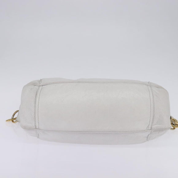GIVENCHY Hand Bag Leather 2way Gold White Auth kk559