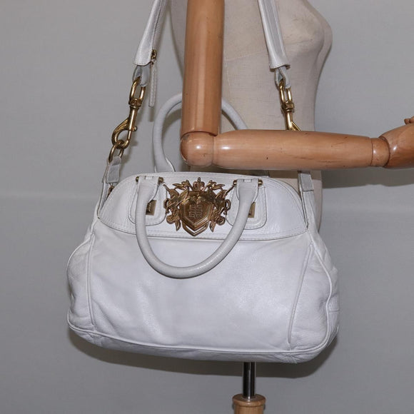 GIVENCHY Hand Bag Leather 2way Gold White Auth kk559