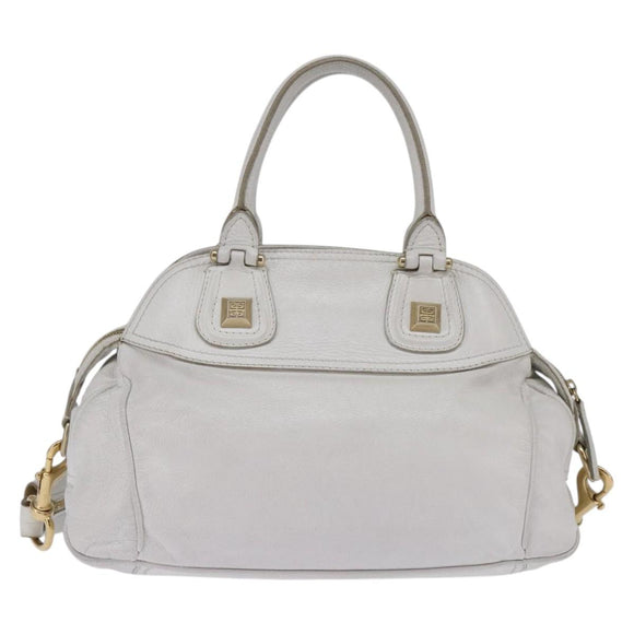 GIVENCHY Hand Bag Leather 2way Gold White Auth kk559