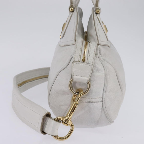 GIVENCHY Hand Bag Leather 2way Gold White Auth kk559