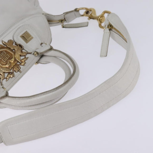 GIVENCHY Hand Bag Leather 2way Gold White Auth kk559