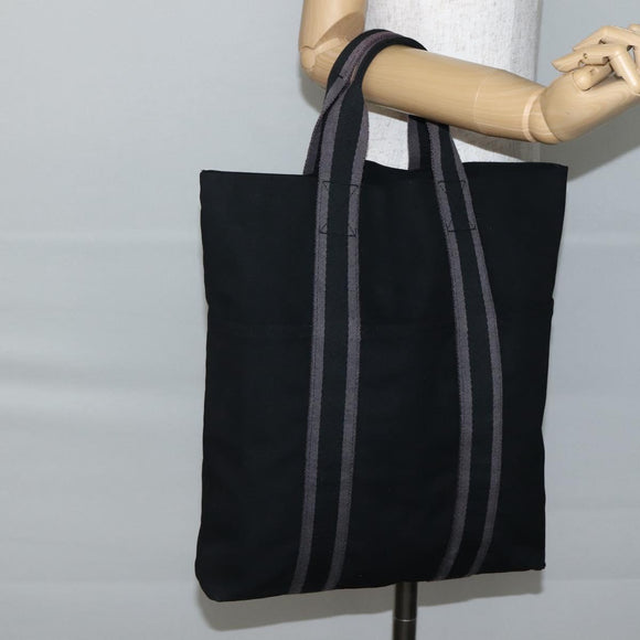 HERMES Fourre Tout Cabass Tote Bag Canvas Black Auth kk560