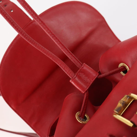 GUCCI Bamboo Backpack Leather Red Gold 003 2058 0016 Auth kk563