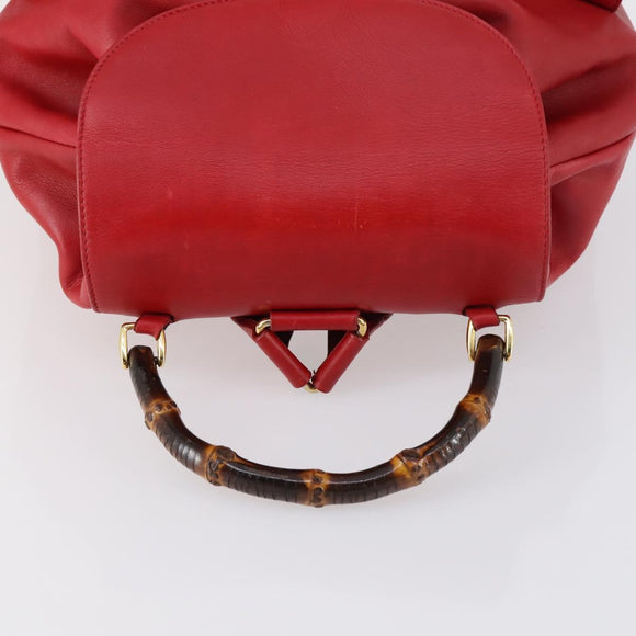 GUCCI Bamboo Backpack Leather Red Gold 003 2058 0016 Auth kk563