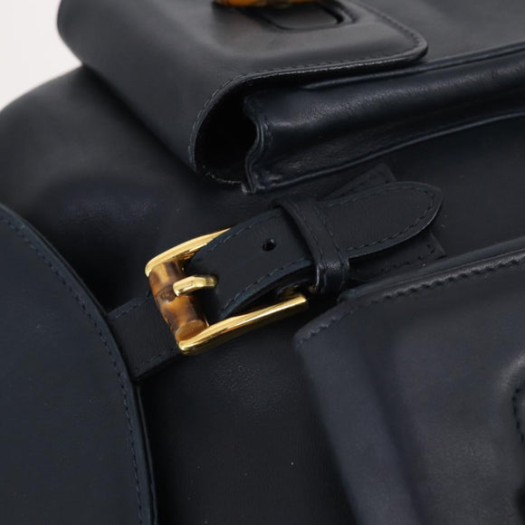 GUCCI Bamboo Backpack Leather Navy Gold 003 2058 0016 Auth kk564