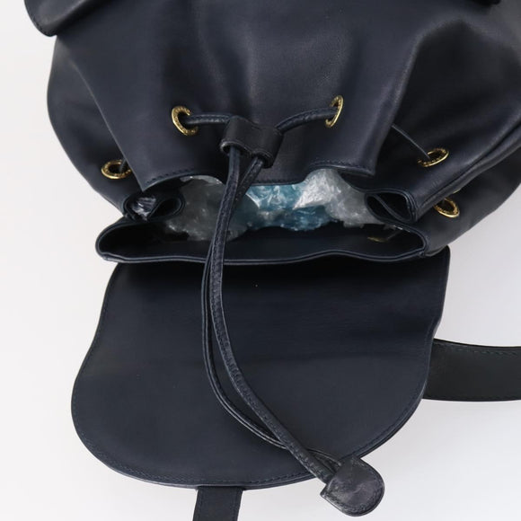 GUCCI Bamboo Backpack Leather Navy Gold 003 2058 0016 Auth kk564