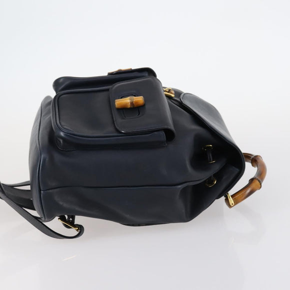 GUCCI Bamboo Backpack Leather Navy Gold 003 2058 0016 Auth kk564