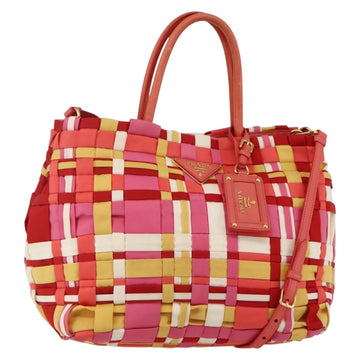 PRADA Hand Bag Nylon 2way Multicolor Gold Auth kk565