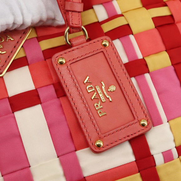 PRADA Hand Bag Nylon 2way Multicolor Gold Auth kk565