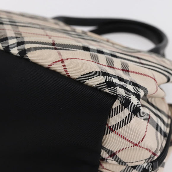 BURBERRY Nova Check Blue Label Hand Bag Nylon Gold Silver Auth kk569