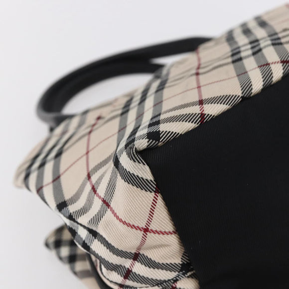 BURBERRY Nova Check Blue Label Hand Bag Nylon Gold Silver Auth kk569