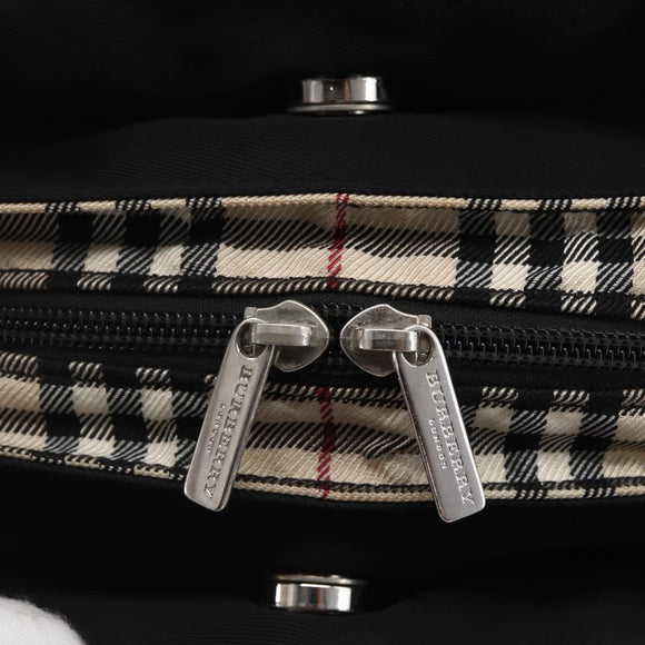 BURBERRY Nova Check Blue Label Hand Bag Nylon Gold Silver Auth kk569