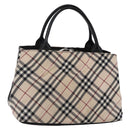 BURBERRY Nova Check Blue Label Hand Bag Nylon Gold Silver Auth kk569-1